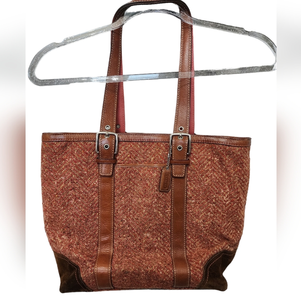 Pink Coach Woven Knit and Brown Leather Purse in EUC Shoulder Bag Tote